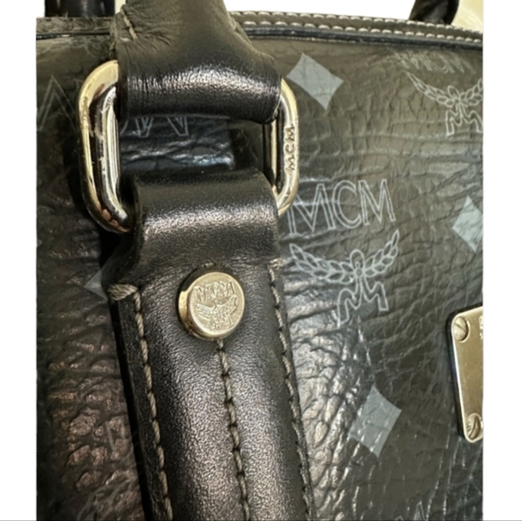 MCM Visetos Boston Black Leather Purse Handbag with Dust Bag & Hang Tag LIKE NEW - Picture 9 of 11